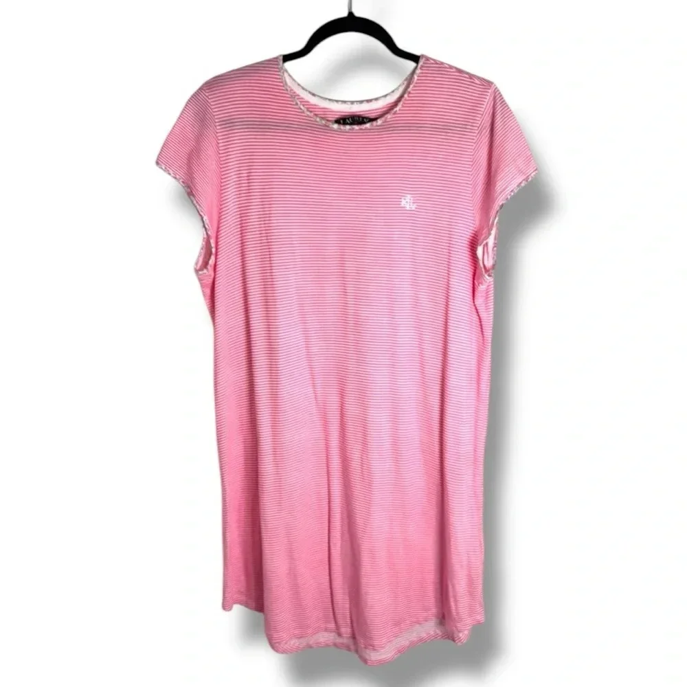 Ralph Lauren Striped Jersey Sleep Shirt Pink White Size Large